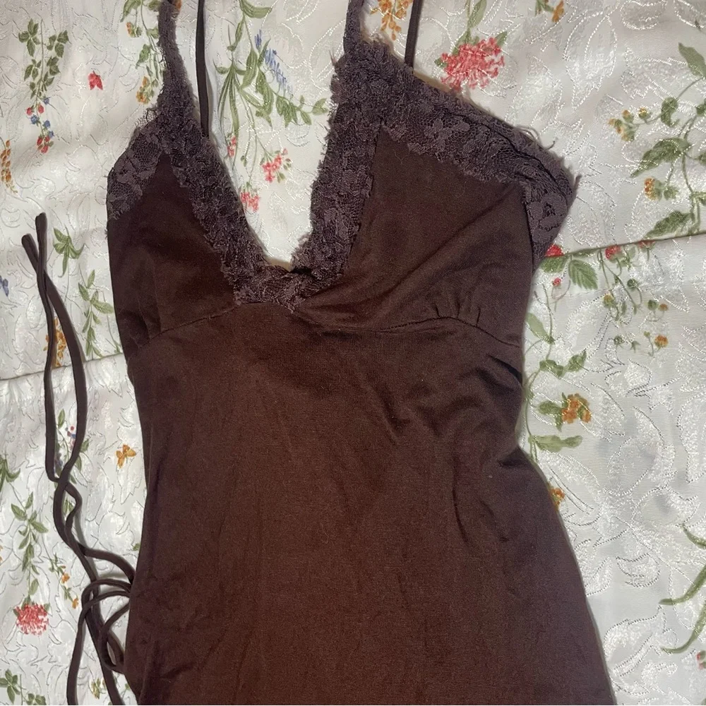 Brown Lace Fairy Mini Dress with Corset Back S/M - Picture 3 of 6